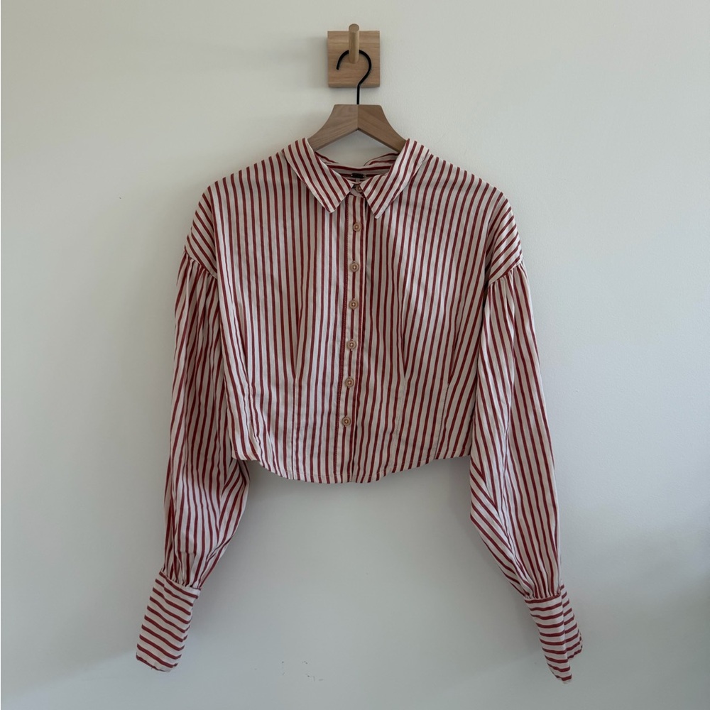 Free People Striped Crop Button-Up Top – Size M